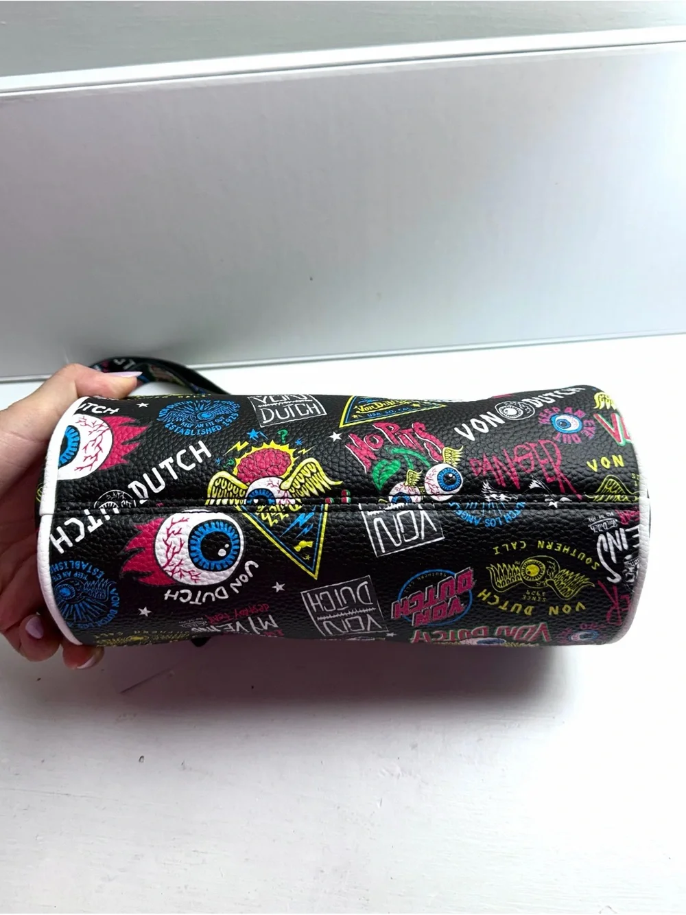 Von Dutch NWT Y2K Tattoo Graphic Black Barrel Shoulder Bag Tattoo Graphic